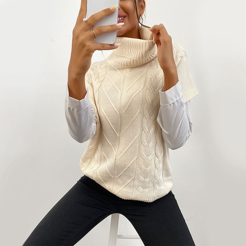 Damen Strickwesten-Pullover mit Zopfmuster und hohem Rollkragen Drune