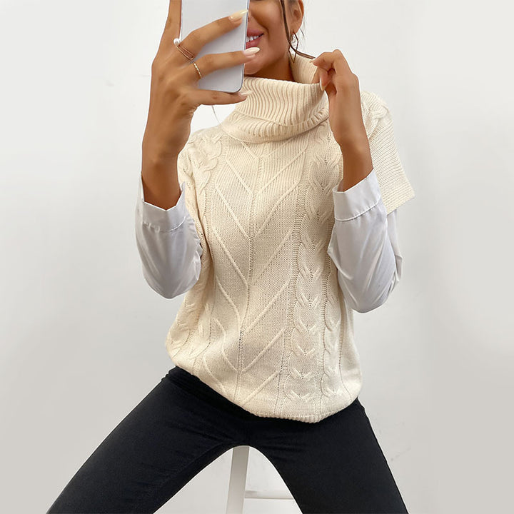 Damen Strickwesten-Pullover mit Zopfmuster und hohem Rollkragen Drune