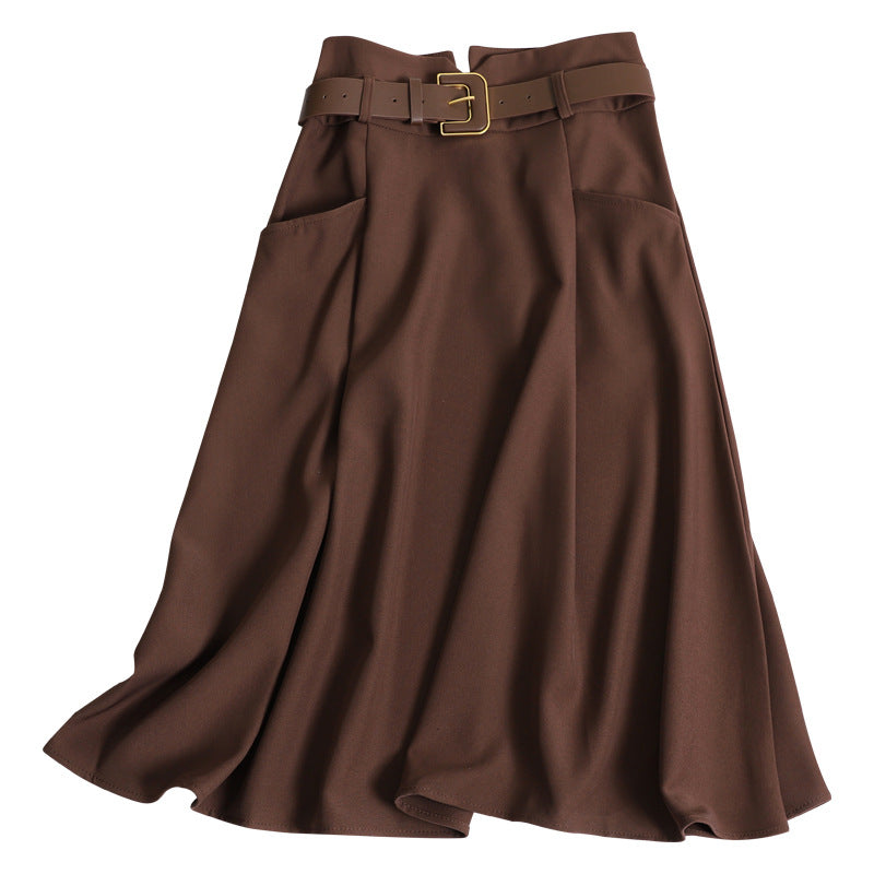 Damen nan fließender Midirock mit weitem Tellerfall hoher Taille und Ziergürtel Drune