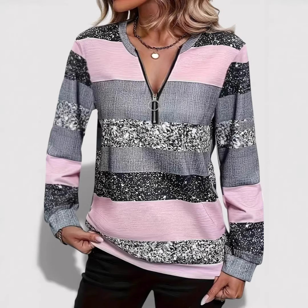 Damen Modischer Zip-Pullover mit grafischem Muster