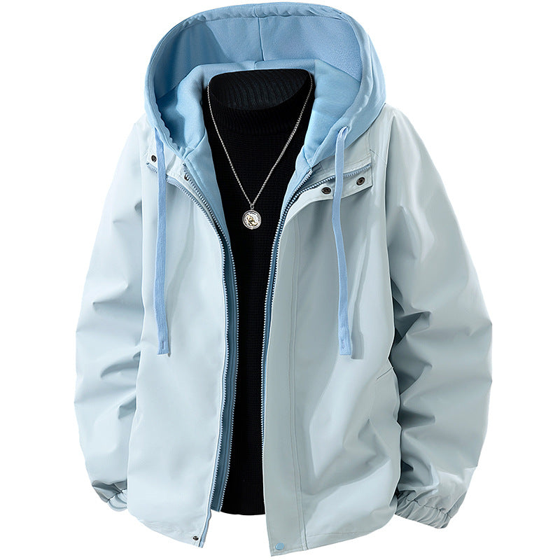 Herren Zweilagige Windbreaker-Kapuzenjacke mit Kontrastfutter und verdecktem Reißverschluss Drune