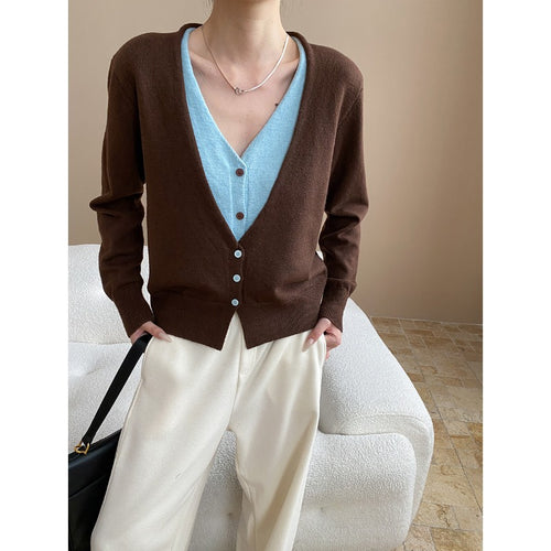 Damen kuscheliger Strickcardigan mit V-Ausschnitt und Knopfleiste Drune