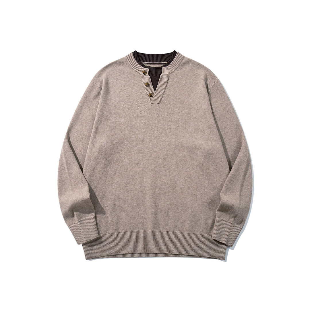 Unisex Gerippter Baumwollmix-Pullover mit Henley-Knopfleiste und Relaxed-Schnitt Drune