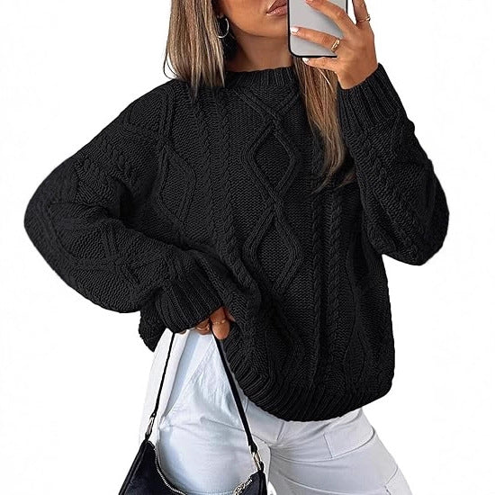 Damen Oversize-Zopfmuster-Pullover aus grobem Strick Drune