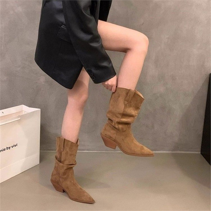 Damen Slouchy Western‑Stiefeletten mit spitzer Zehenform und sculpted Blockabsatz Drune