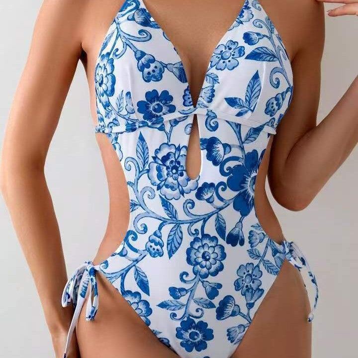 Damen Floral Design Triangel-Badeanzug Drune