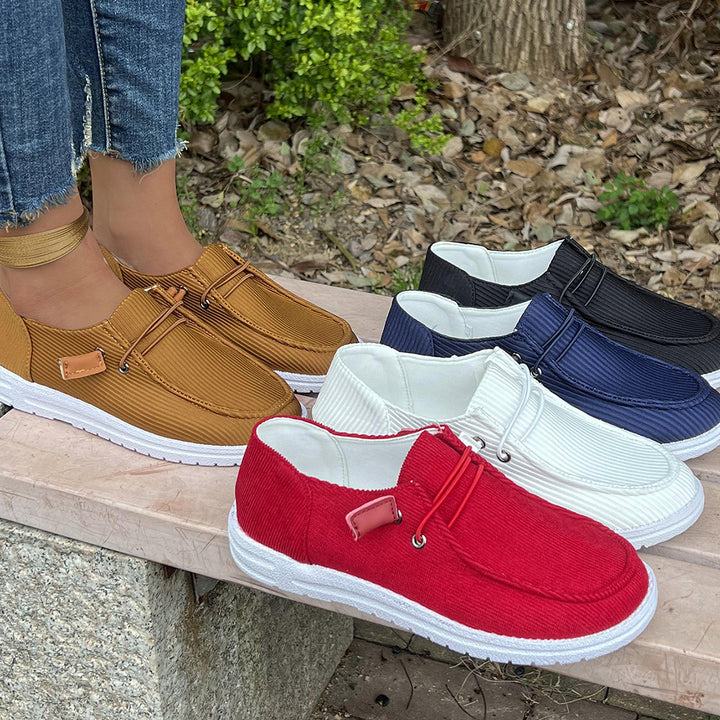 Damen nan lässige Slip-On Sneaker-Halbschuhe mit geripptem Textilobermaterial und elastischer Schnürung Drune
