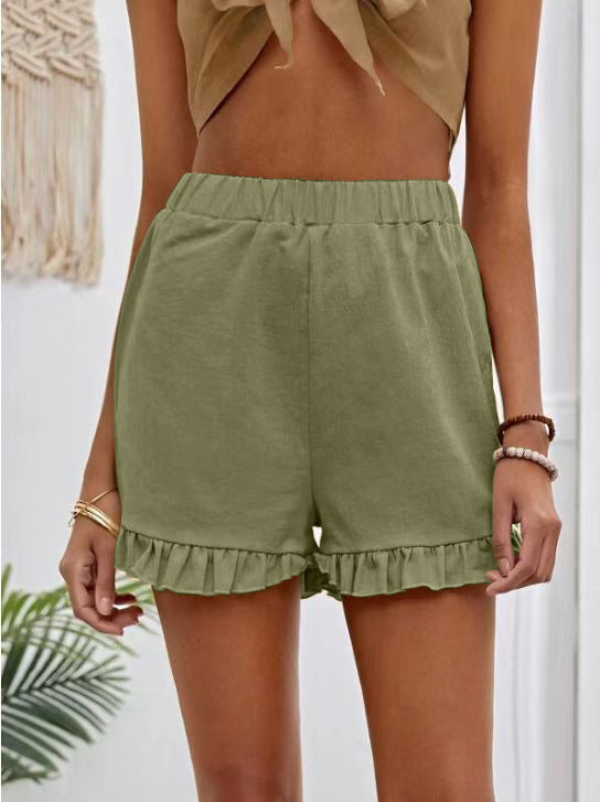 Damen Shorts mit Rüschendetails und Elastischem Bund Drune