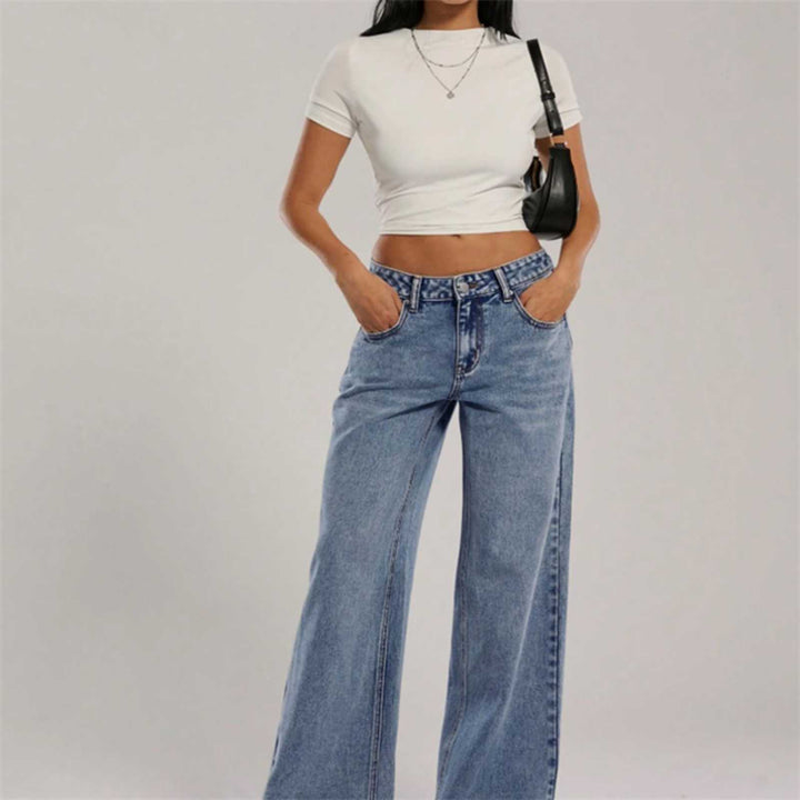 Damen Hochtaillierte Denimhose mit extraweiter Beinform und cleaner Vintage‑Waschung Drune