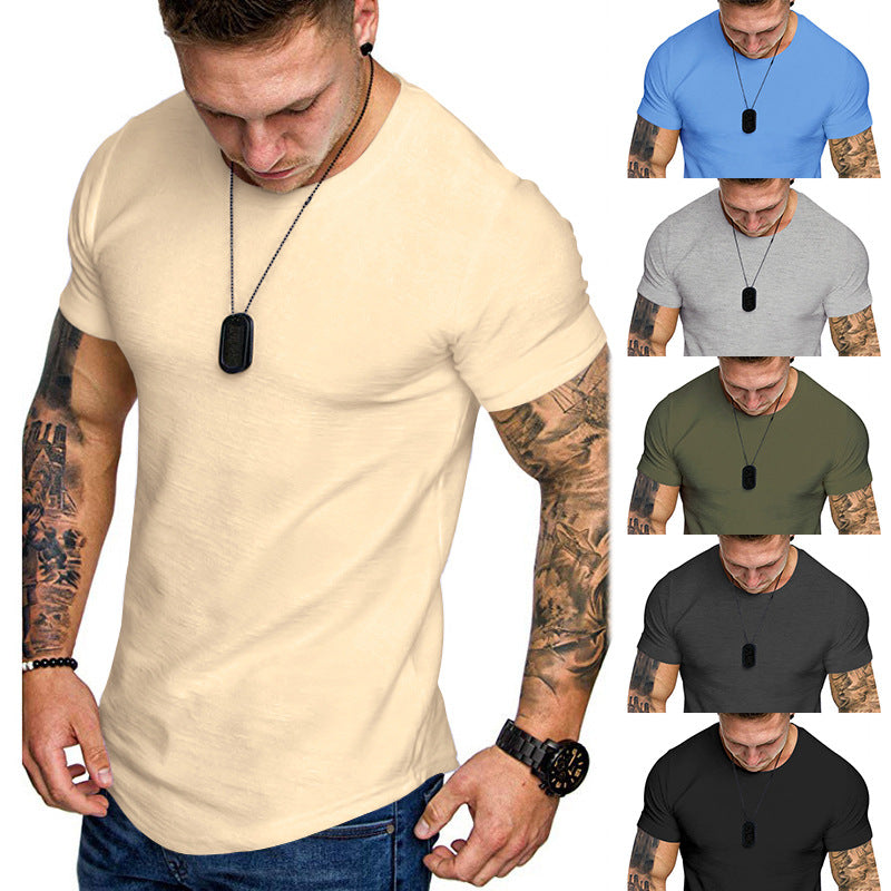 Herren nan figurbetontes Rundhalsshirt mit athletischem Schnitt elastischem Baumwoll-Elasthan-Mix und abgerundetem Saum Drune