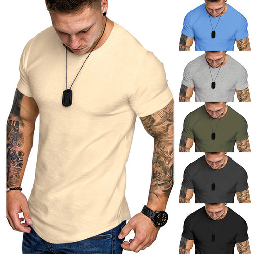 Herren nan figurbetontes Rundhalsshirt mit athletischem Schnitt elastischem Baumwoll-Elasthan-Mix und abgerundetem Saum Drune