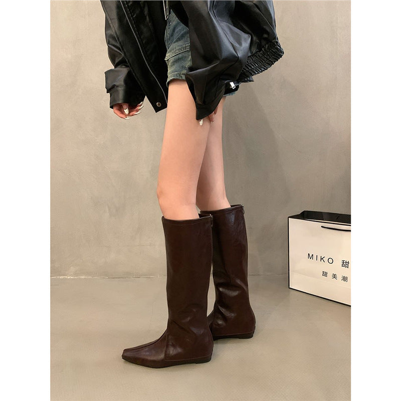 Damen Kniehohe schmal geschnittene Schlupf‑Stiefel mit quadratischer Zehenpartie Drune