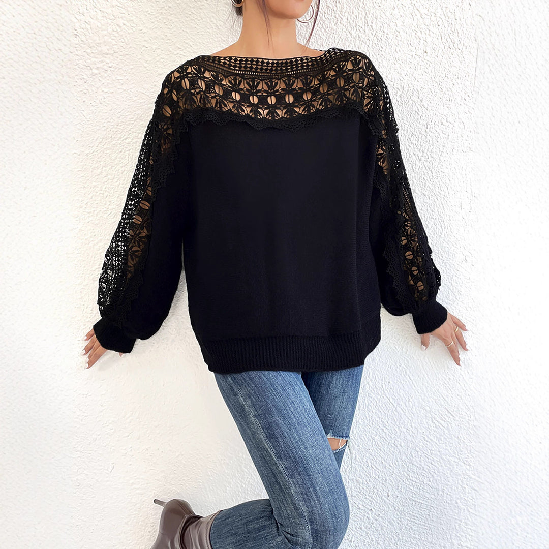Damen Elegantes Strickoberteil mit raffinierten Spitzenärmeln Drune