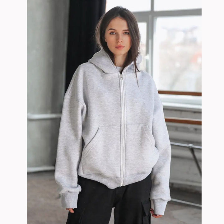Damen nan extraweit geschnittener Zip-Hoodie mit verstärkter Kapuze, flachen Nähten und weichem Fleece-Innenfutter Drune