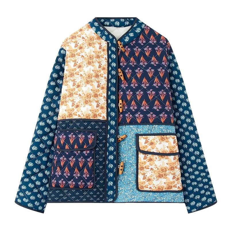 Damen Patchwork Steppjacke mit aufwendigen Mustern und praktischen Taschen Drune