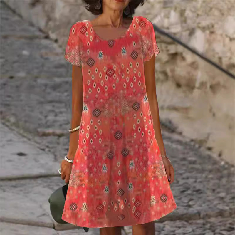 Damen lässiges Sommerkleid mit modernen Mustern und femininem Schnitt Drune