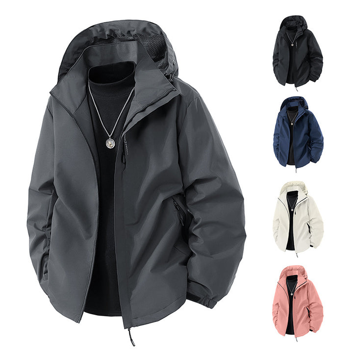 Herren Wasserabweisende Outdoor-Jacke mit Kapuze, winddichter Membran und verstellbarem Saum Drune