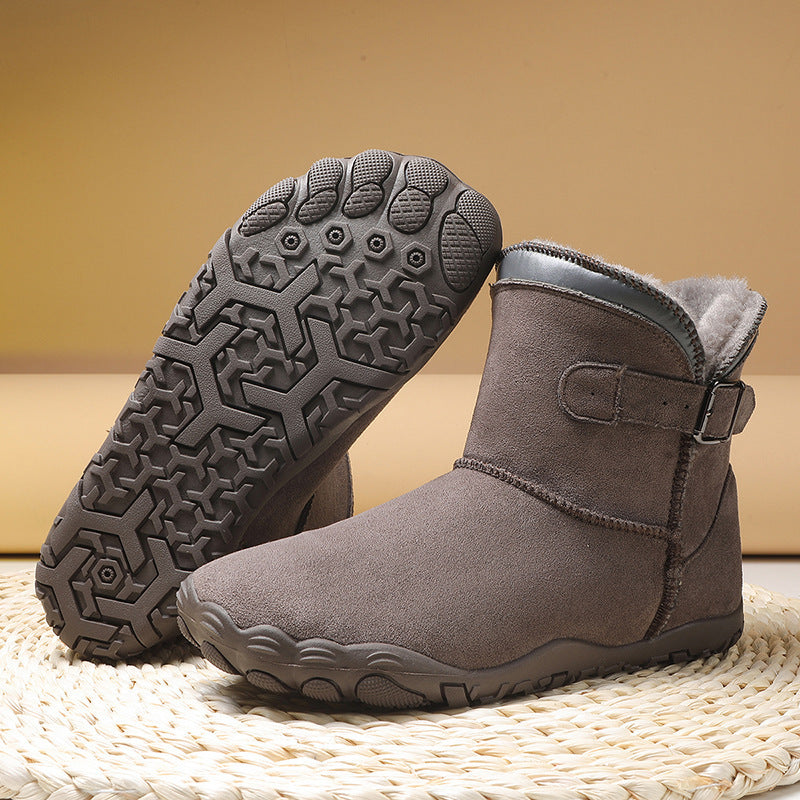Damen Winterstiefelette mit Kunstfellfutter, rutschfester Profilsohle und verstellbarem Schnallenriemen Drune