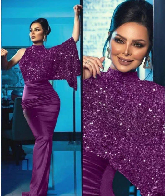 Damen Glamouröses Abendkleid mit funkelndem Oberteil und elegantem Schimmer Drune