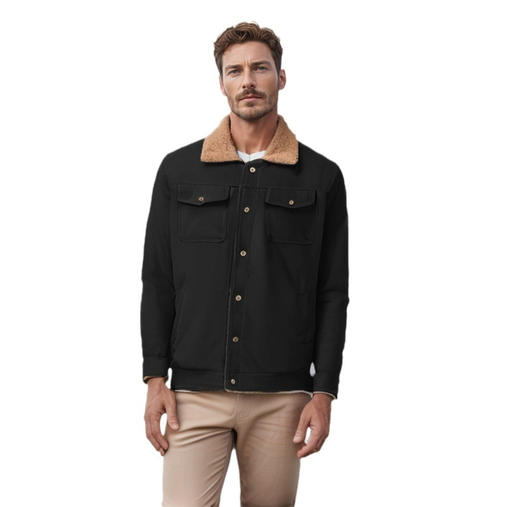 Herren Workwear-Jacke mit Teddykragen und Druckknopfleiste Drune