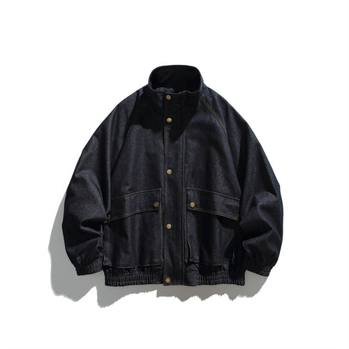Unisex Boxy Jeansblousonjacke mit Stehkragen, Druckknopffront und elastischem Saum Drune