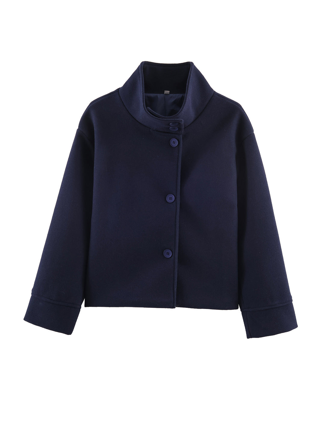 Damen Kurze Boxy-Wollmix-Jacke mit Stehkragen und aufgesetzten Pattentaschen Drune