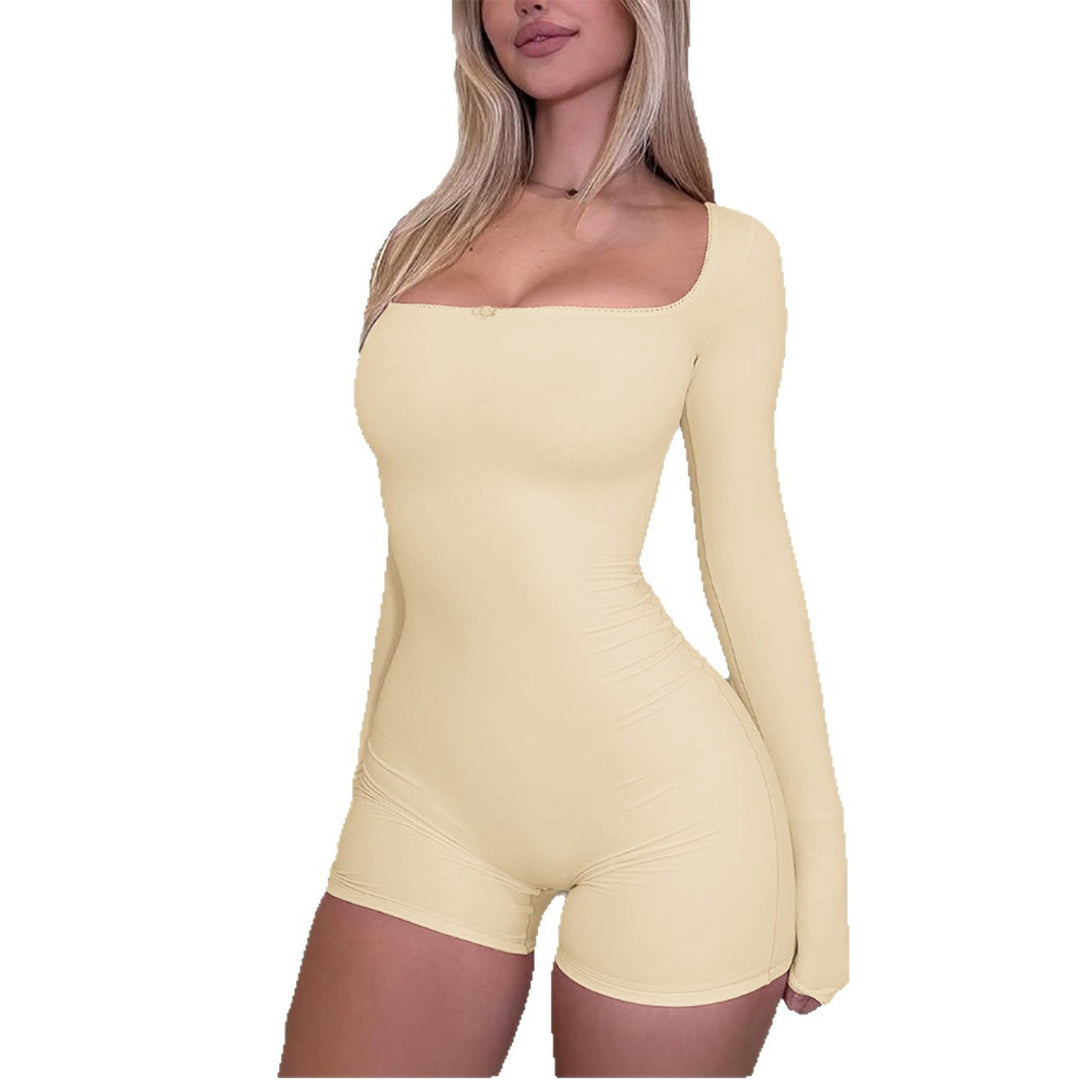 Damen nan figurbetonter Jumpsuit mit quadratischem Ausschnitt, langen Ärmeln und shorts-Länge Drune