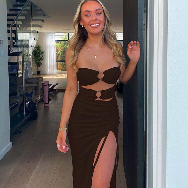 Damen sexy Wickelkleid mit Cut-Out-Details Drune