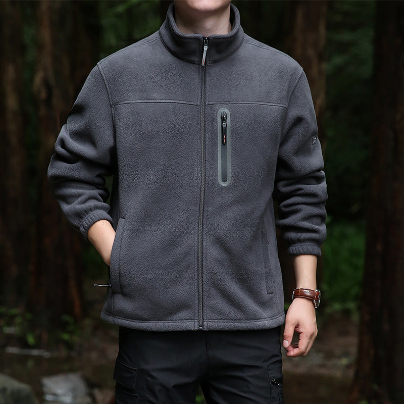 Herren Thermo‑Mikrofleece‑Outdoorjacke mit Stehkragen, wasserdichter Brustreißverschlusstasche Drune