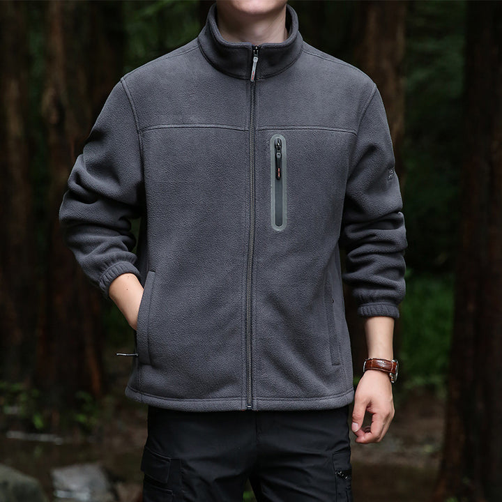 Herren Thermo‑Mikrofleece‑Outdoorjacke mit Stehkragen, wasserdichter Brustreißverschlusstasche Drune