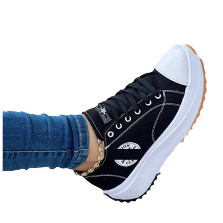 Damen Plateau-Canvas-Sneaker mit profilierter Gummilaufsohle und gepolstertem Komfortfußbett Drune