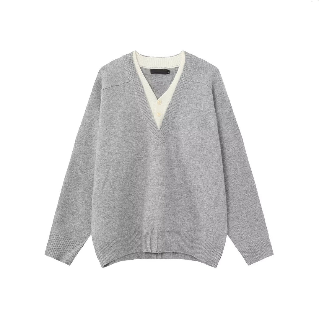 Herren Eleganter V-Ausschnitt Grobstrickpullover Drune