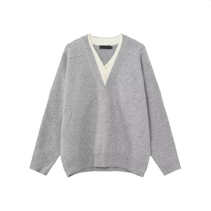 Herren Eleganter V-Ausschnitt Grobstrickpullover Drune