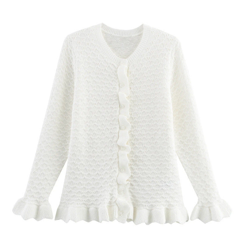 Damen Strickjacke mit Rüschendetails und Knopfleiste Drune