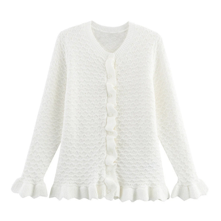 Damen Strickjacke mit Rüschendetails und Knopfleiste Drune