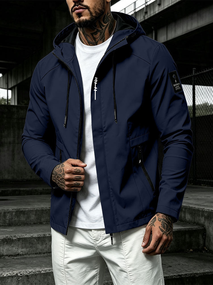Herren Wasserabweisende Softshell-Jacke mit Kapuze und verdecktem Reißverschluss Drune