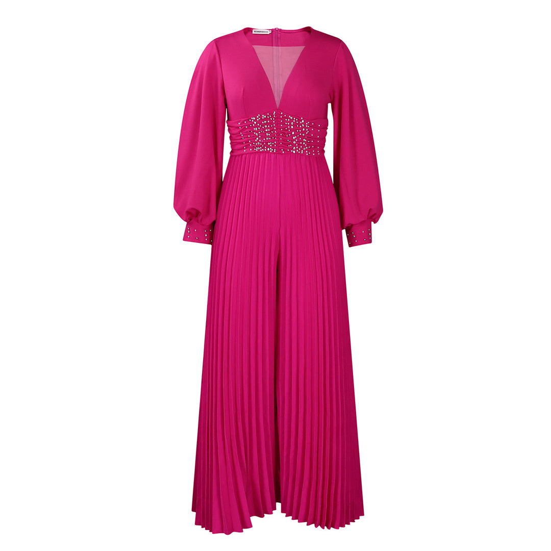 Damen eleganter Jumpsuit mit plissiertem Design und glitzernden Details Drune