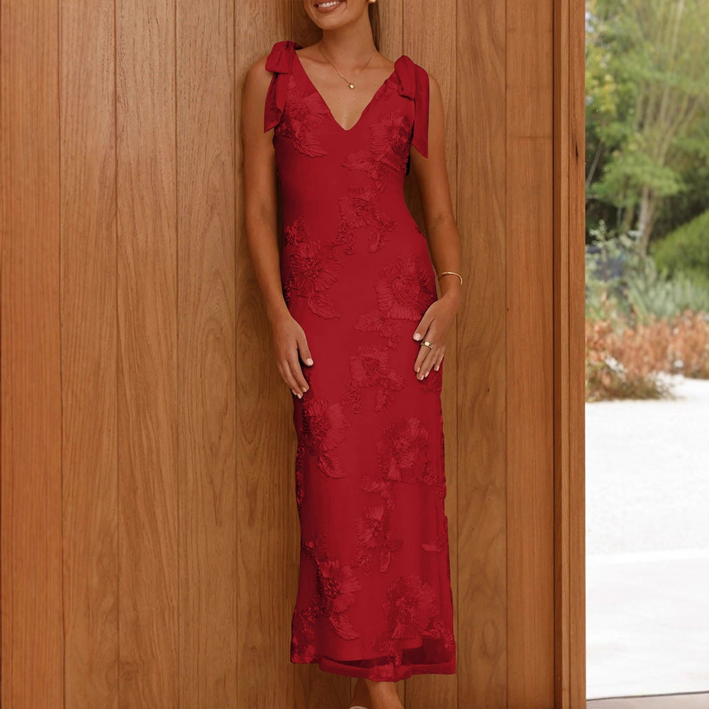 Damen Maxikleid mit floralem Design und elegantem V-Ausschnitt Drune