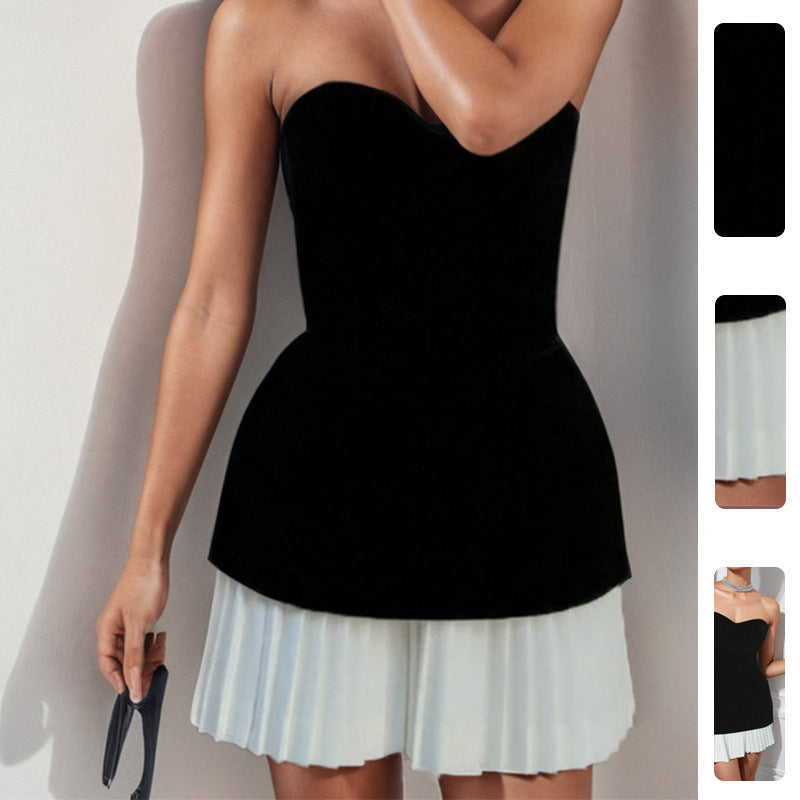 Damen Strapless Minikleid mit plissiertem Saum Drune