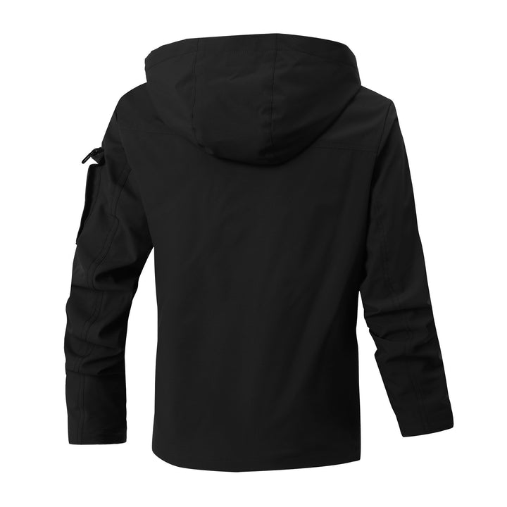 Herren Winddichte Softshelljacke mit Kapuze, kariertem Innenfutter und Multifunktionstaschen Drune