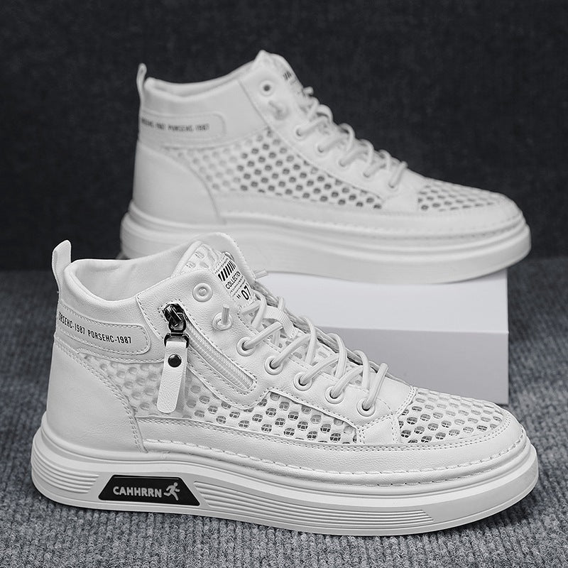 Herren High-Top Sneaker mit luftiger Mesh-Perforation, seitlichem Reißverschluss und dicker Profilsohle Drune