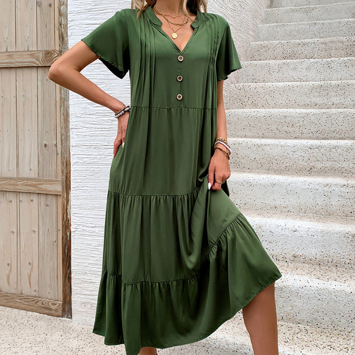 Damen Maxikleid mit Knopfleiste und voluminösem Rock Drune