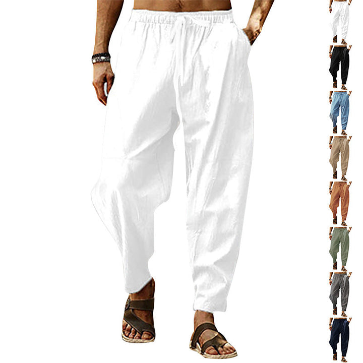 Herren nan lockere Sommer-Slouch-Hose aus Leinenmix mit elastischem Bund und konischem Knöchelabschluss Drune