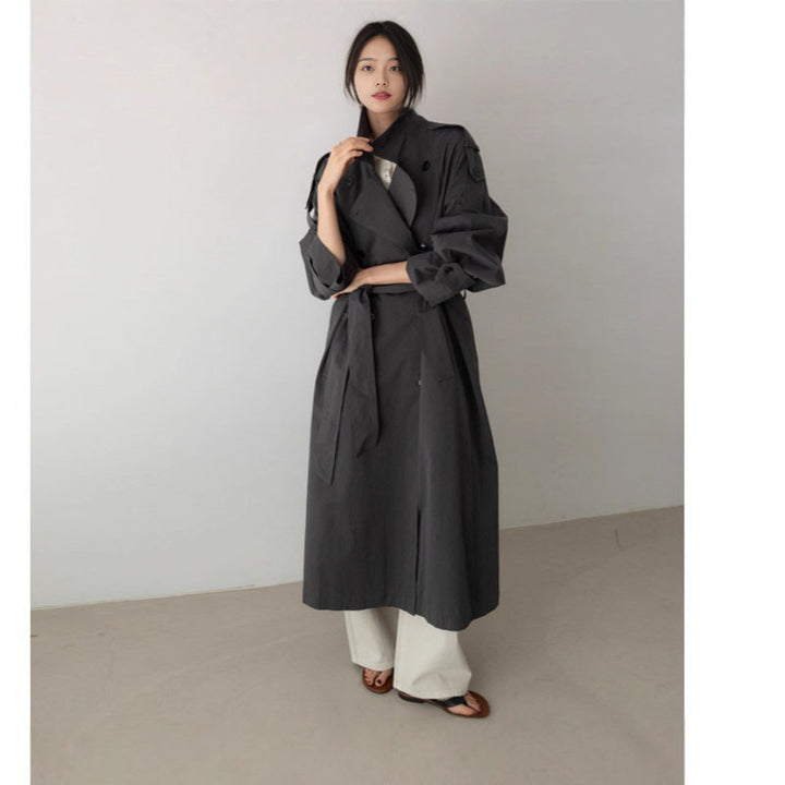 Damen Oversize Maxi-Trenchcoat mit Taillengürtel und doppelter Knopfleiste Drune