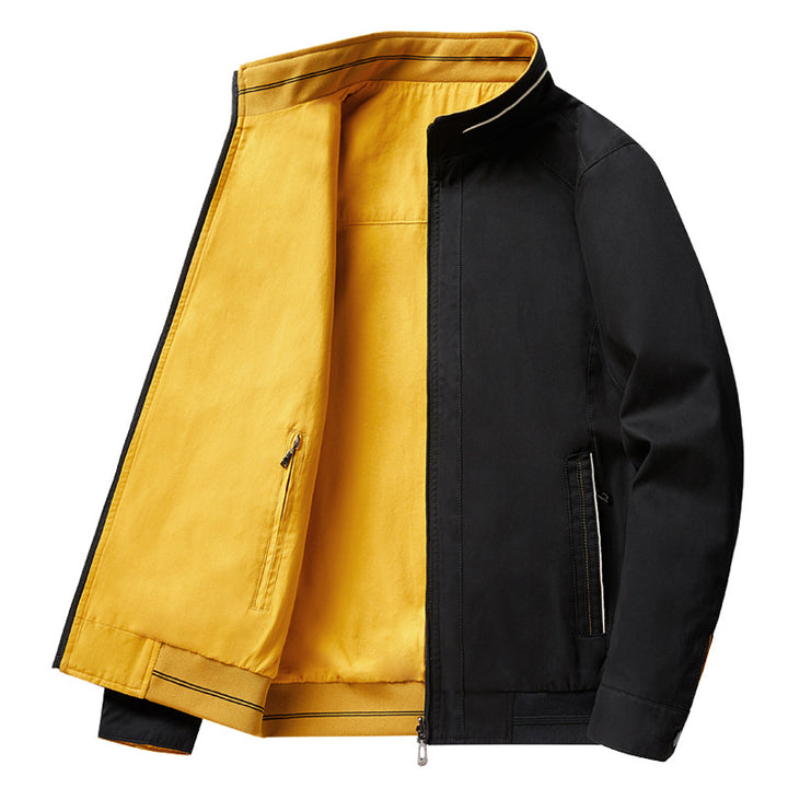 Herren  leichte Jacke mit Kontrastfutter, Stehkragen und Reißverschluss mit Innentasche Drune