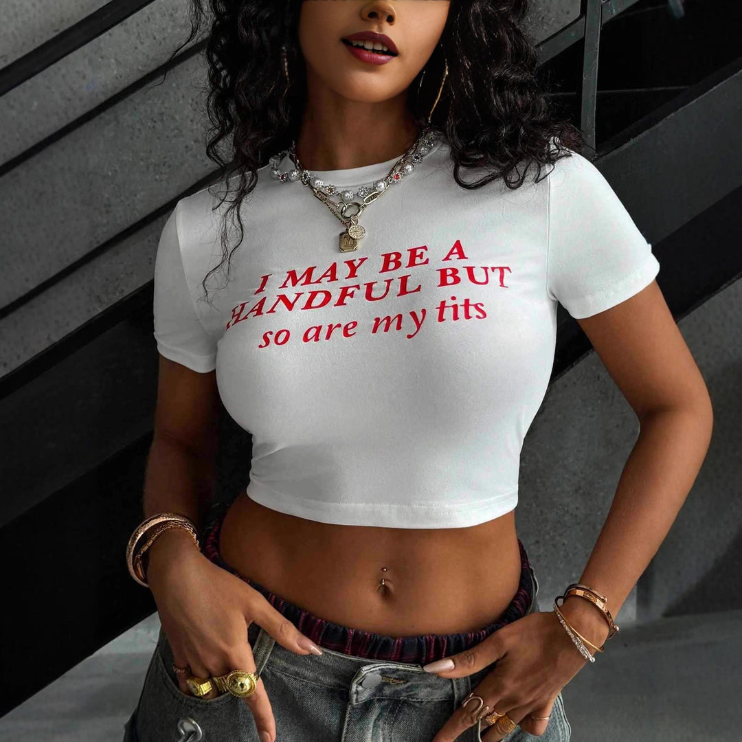 Damen Crop-T-Shirt mit kreativem schriftlichem Design und figurbetontem Schnitt Drune