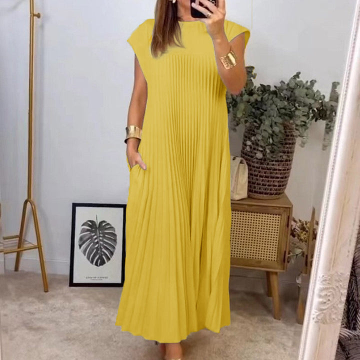 Damen Elegantes plissiertes Maxikleid mit praktischen Taschen Drune