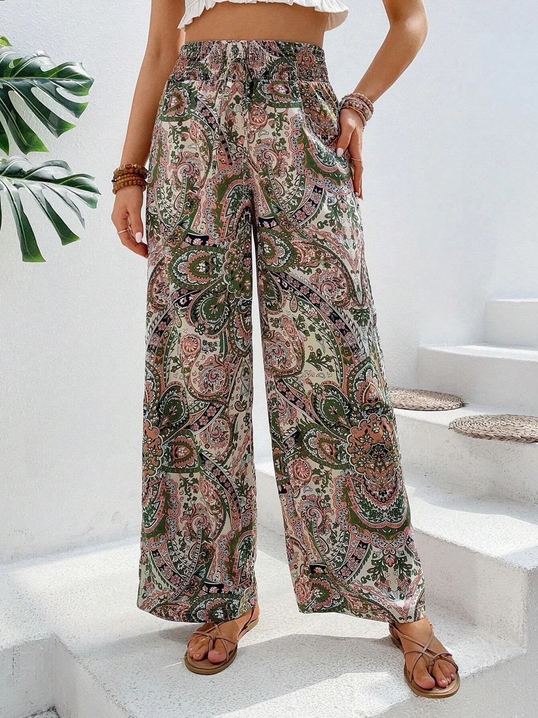 Damen lockere Palazzo-Hosen mit Paisleymuster Drune