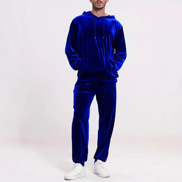 Herren nan Velours-Freizeitanzug mit Kapuzenpullover und lässiger Jogginghose Drune