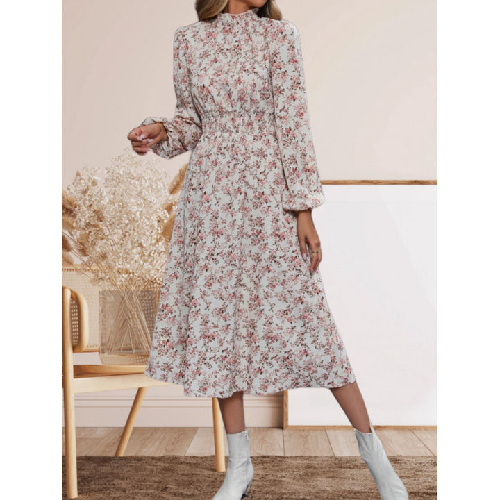 Damen Maxikleid mit hochgeschlossenem Kragen und floralen Details Drune